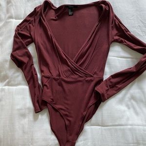 Forever 21 Plunging Bodysuit, Burgandy